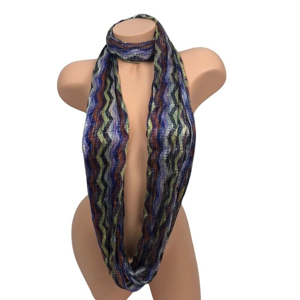 Christopher Banks Multicolor Infinity Circle Scarf Chevron Print Metallic Knit‎